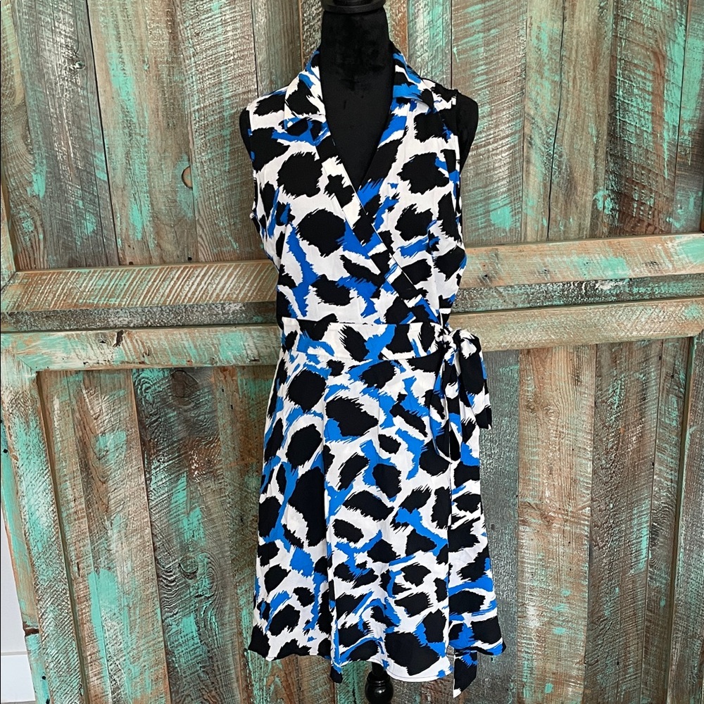 Calvin Klein Blue and Black Patterned  Dress women's size 8 new with tags